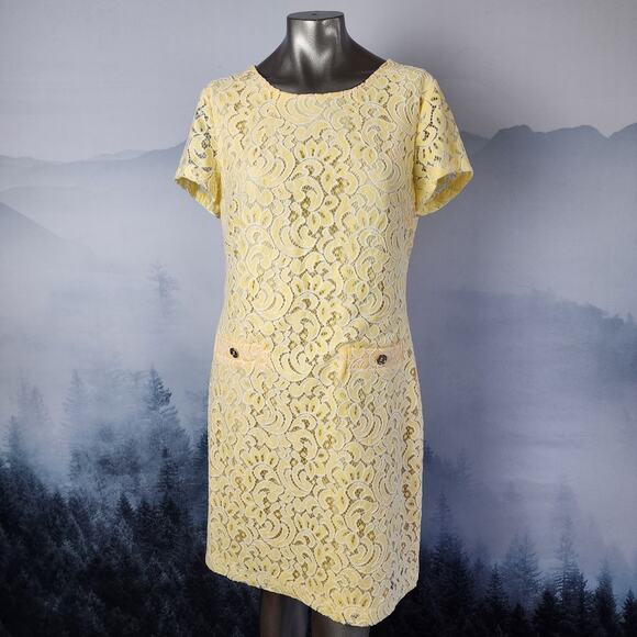 Tommy Hilfiger Yellow Lace Short Sleeve Sheath Dress | Women's 12 - Picture 1 of 12